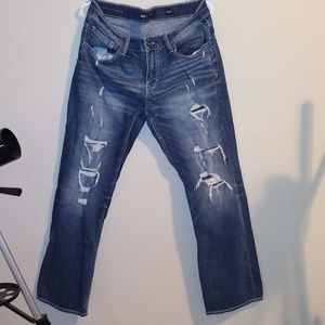 Men's BKE Jake dark dark blue distressed boot cut jeans size 34/32
